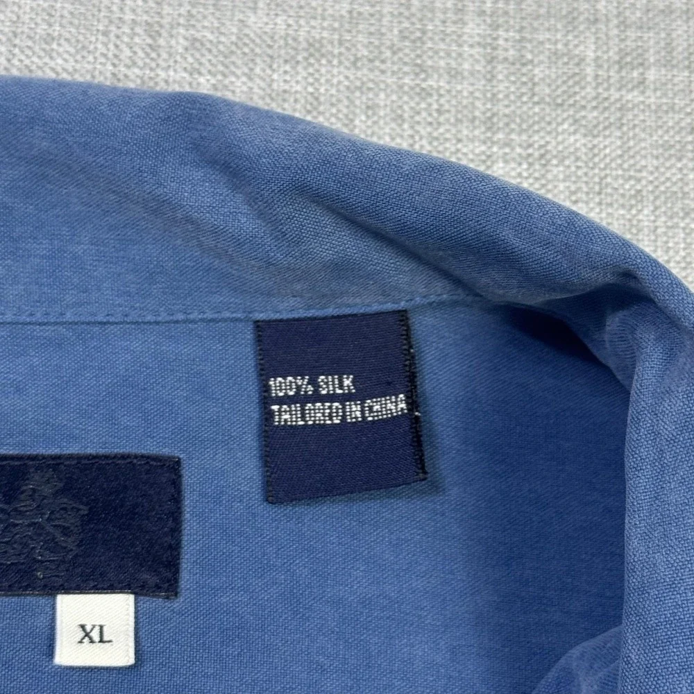 Nat Nast Button-Up Shirt Mens XL Blue Colorblock Silk Short Sleeve Relaxed Fit